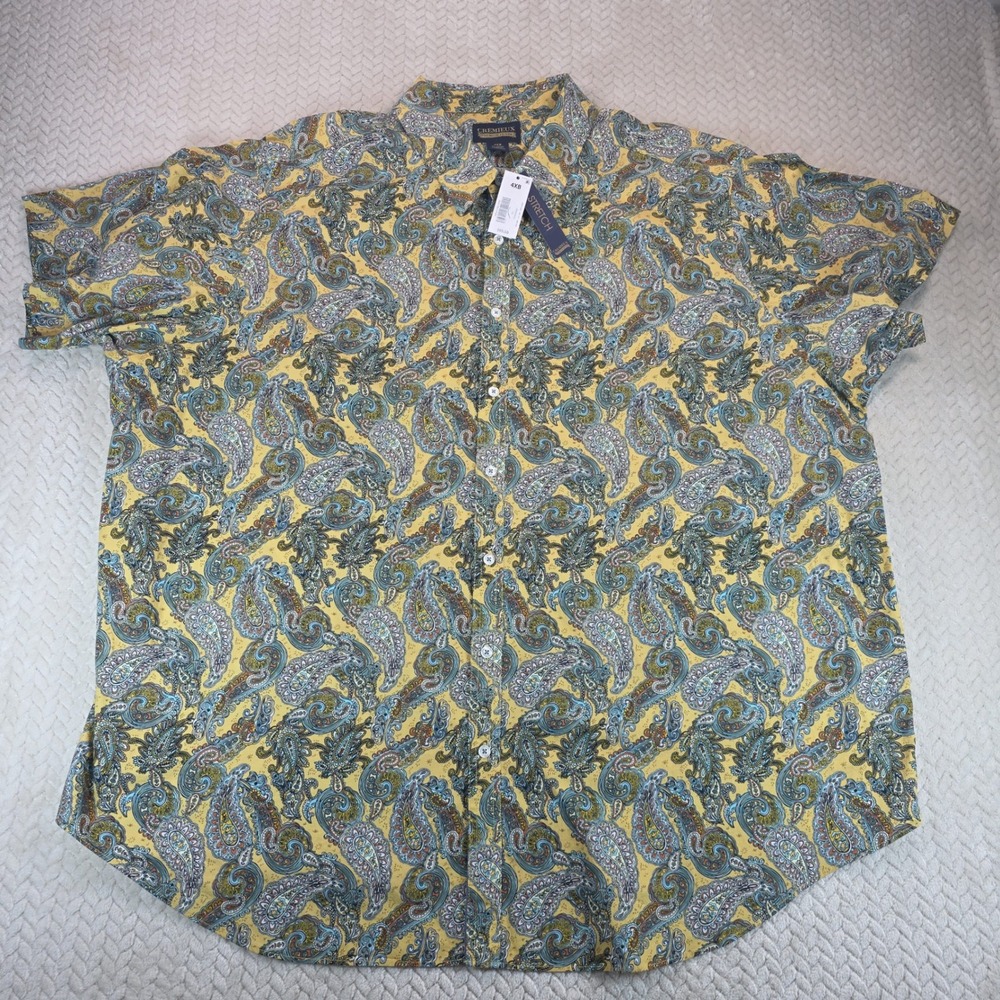 Cremieux Premium Denim Mens 4XB Paisley Button Down Shirt Yellow Blue Stretch